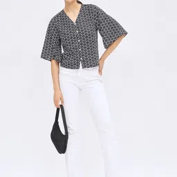 Harpa Abstract Printed Flared Sleeve Shirt Style Top-image-38