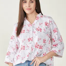 Bitterlime Floral Printed Shirt Style Top-picture-19