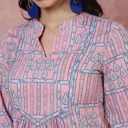 GULMOHAR JAIPUR Abstract Print Mandarin Collar A-Line Top image 2