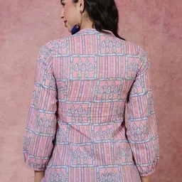 GULMOHAR JAIPUR Abstract Print Mandarin Collar A-Line Top image 5