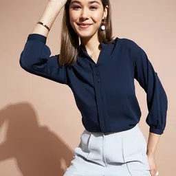 DressBerry Shirt Collar Cuffed Sleeves Shirt Style Top-picture-11