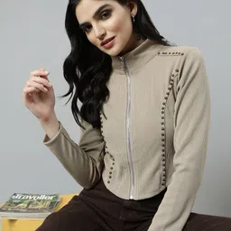 SHOWOFF Mock Collar Crop Tailored Jacket-25