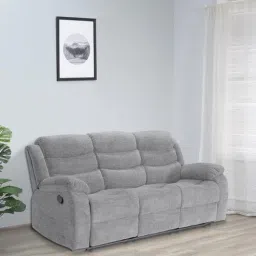 casacraft from pepperfry Santos Fabric 3 Seater Manual Recliner With Drop-Down Center Table & Cup Holders In Grey Color-picture-1