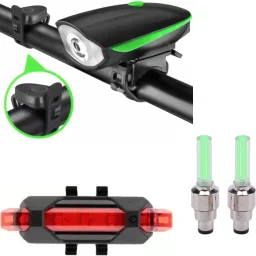 Cycle Front Light with Horn and Tail Light and LED Tyre Valve Lights LED Front Rear Light Combo-19