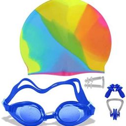 100% Silicone Swimming kit of Goggles,Cap,earplug noseplug Set for All Age Group Swimming Cap-image-26