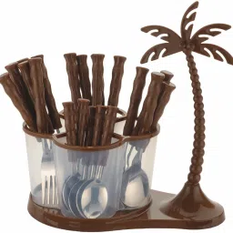 Antic 24 pcs Revolving Coconut Cutlery Set Plastic, Stainless Steel Cutlery Set-image-13