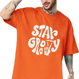 Men Printed, Typography Round Neck Cotton Blend Orange T-Shirt-image-31