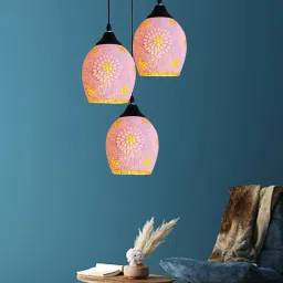 HandCrafted 3 Light Glass With single Round Base Chandelier(Jhumar)Hanging Chandelier Ceiling Lamp-image-78