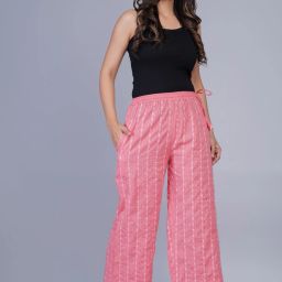 Women Regular Fit Pink Cotton Blend Trousers-image-77