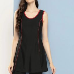 Muhuratam Womens Sports Wear Black-Red Colour Nylon Solid Swim Suit Solid Women Swim-dress Red Swimsuit-12