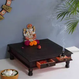 Copper Big MDF & Sheesham Wooden Pooja Chowki with Drawer By D'DASS-picture-4