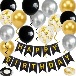 New Black Silver Golden Balloons, Happy Birthday Decoration Kit-39