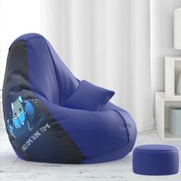 XXXL PatternPuff Bag With Free Cushion and Puffy , Alone Time - Blue Indigo Teardrop Bean BagWith Bean Filling-image-32