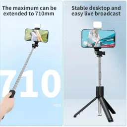 BITWEAVE R1S-L Selfie Stick with Tripod Base & LED Fill Light – Universal Fit for iPhone & Android Bluetooth Selfie Stick image 2