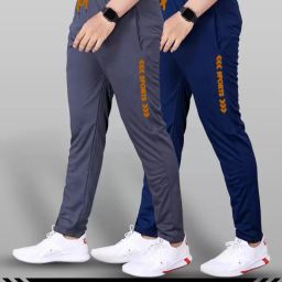 Pack of 2 Men Printed Grey, Dark Blue Track Pants-image-9