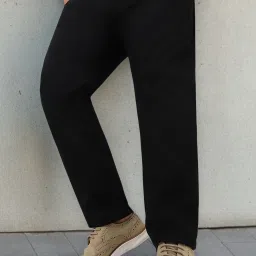 Men Regular Fit Black Pure Cotton Trousers-image-2