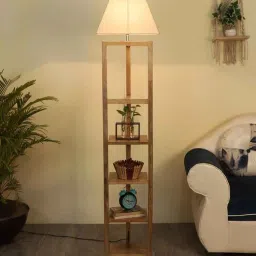 White Fabric Shade Floor Lamp With Brown Base By Sapphire-picture-3