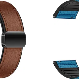 ACM WSM28P22BRBL2210 Pack of 2 Watch Strap Leather Magnetic Silicone 22mm for Ticwatch Pro 3 Smartwatch (Brown/Blue) Smart Watch Strap-image-99