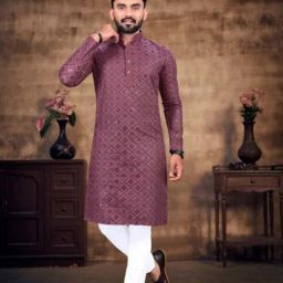 Men Cotton Blend Kurta Pyjama Set-image-65