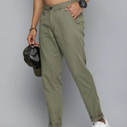 Men Regular Fit Green Pure Cotton Trousers-image-16