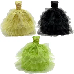 - Handmade Clothes Frock For Dolls [Pack of 3 - Yellow/Black/Green]-image-54