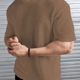 Men Self Design Round Neck Polyester Beige T-Shirt-image-28