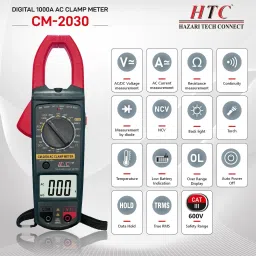 hty HTC CM2030, Digital Ac Clamp Meter 1000A Tester Clip-On-Meter Digital Multimeter image 3