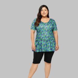 Adrenex Womens Green-Black Colour Abstract Print Nylon Plus Size Swim Suit Printed Women Swim-dress Green Swimsuit-image-97