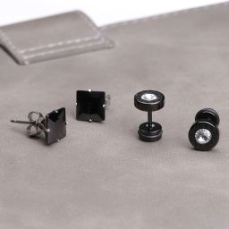 Trendy Combo of 2 Pairs Stainless Steel Black Crystal Studs Metal Stud Earring-image-19