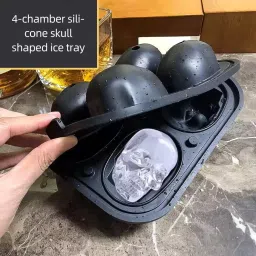 tlismi 3D Ghost Skull Shape 4 Holes Reusable Flexible Ice Cube Mould with Lid for Home Multicolor Silicone Ice Cube Tray image 5