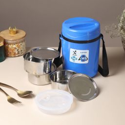 BLUE STEEL LUNCH BOX WITH 3 CONTAINER 3 Containers Lunch Box-image-93