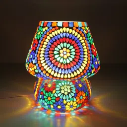 Mosaic Table Lamp Combination of Colour Beads Mushroom Round Dome Shape Mosaic Bedside Table Turkish Lamps with Colorful Light for Home Decoration Bedroom (24 cm Multicolour) Table Lamp-2