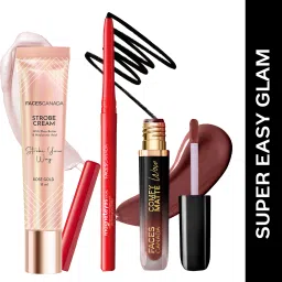 Strobe Cream (18ml) + Kajal (0.35g) + Comfy Wow Liquid Lipstick (3.8ml) | Glowy Highlighter-19