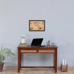 mudramark from pepperfry Kalki Sheesham Wood Writing Table In Scratch Resistant Honey Oak & Natural Cane Finish-picture-7