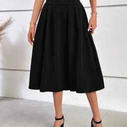 Women Self Design, Solid, Embellished Flared Black Skirt-image-1