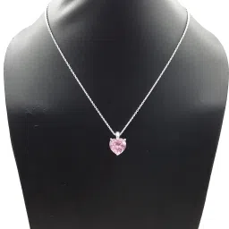 arts on way Silver Plated Chain with Beautiful Large Single Heart Shape Pink Cubic Zirconia (American Diamond) Stone Pendant for Women/Girls Cubic Zirconia Silver Plated Brass Chain image 2