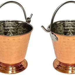 dynore Copper Hammered Plated Serving Bucket/Balti For Serveware For Home- Set of 2 Gravy Bucket Serving Set-picture-46