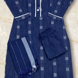 Women Pure Cotton, Khadi Cotton Kurta Pant Dupatta Set-image-53
