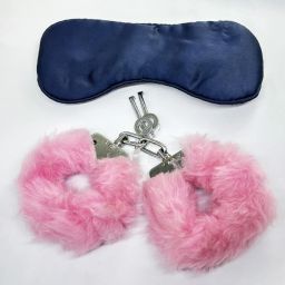 Pink Carbon Steel Toy Handcuff With Blue Eye Mask For Role Play, Drama & Movie-26
