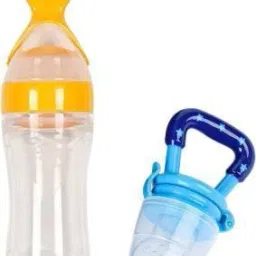Squeezy Food Grade Silicone Bottle Feeder & Silicone Food Fruit Pacifier/Nibbler/Soother for Babies/Kids/Children (Squeezy Feeder 'Yellow' + Pacifier 'Blue'') (Pack of 2) - Silicone - SILICONE-image-6