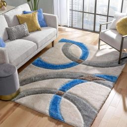 Blue, White Polyester Carpet-image-27
