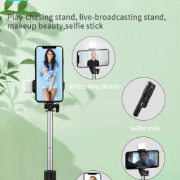 POZUB Selfie Stick BT Extendable Selfie Stick Tripod with Fill Light Shutter Remote Tripod, Monopod, Monopod Kit, Tripod Ball Head, Tripod Bracket, Tripod Clamp, Tripod Kit image 2