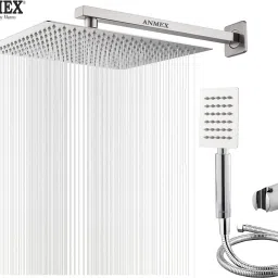 ANMEX COMBO of SS304 UltraSlim High Pressure Rainfall Shower Head With Shower Fit Arm HandShower (SS),SS304 1.5mtr Tube And Hook 8X8+24Inch Arm+HandShower Set)-picture-12