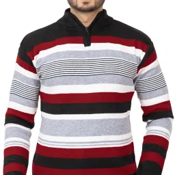 Men Striped Collared Neck Red Sweater-picture-19