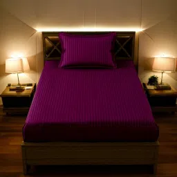 300 TC Cotton Single Striped Fitted (Elastic) Bedsheet-image-84