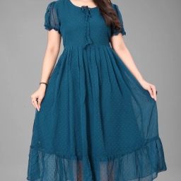 Women Fit and Flare Dark Blue Ankle Length Dress-image-5