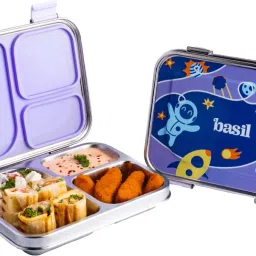 Bento Box - Lunch Box for Kids| Stainless Steel| Leak Proof| - Blue 3 Containers Lunch Box-18