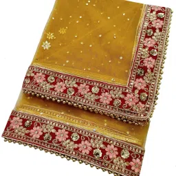 Net Embroidered Yellow Women Dupatta-image-1