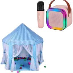 Blue Castle Tent House Large Kids Castle Play Tent + Mini Speaker With Mic-image-25