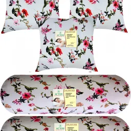 Combo Set Of 3 Cushion And 2 Microfibre Floral Bolster Pack of 5-image-86
